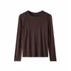 Camiseta de Manga Larga con Cuello Redondo de Acetato Tencel Lyocell para Mujer Otoño 2026 Color Sólido Versátil Camiseta Base de Lana Tejida