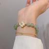 Pulseira de imitação de jade com dupla camada empilhada para meninas, verão, novo design de nicho, pulseira de flores combinando