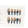 Uñas Portátiles Hechas Completamente a Mano, Parches de Manicura Ojo de Gato Azul Lágrima de Gama Alta, Parches de Uñas Postizas Brillantes con Montones de Diamantes de Lujo Ligero Venta al por Mayor
