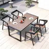 Conjunto de Mesa e Cadeiras Externas para Shoppings, Pátios Externos, Áreas ao Ar Livre, Resistente ao Sol, Impermeável, Madeira Plástica, Terraço de Jardim de Villa, Mesa e Cadeiras de Chá, Aço