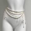 Corrente de Cintura Empilhada com Borla de Pérolas Doces em Camadas, Fashionável e Exquisita, com um Toque de Luxo de Nicho e Temperamento Elegante, Acessórios de Cintura Combinando, em Estoque