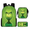 Monstro de Cabelo Verde Grinch Mochila Escolar Grinch Transfronteiriça Nova Mochila Escolar Mochila Cartoon Conjunto de Três Peças Bolsa Lateral Estojo
