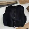 Colete de tricô justo de gola redonda com botões dourados pequenos, estilo Harajuku japonês, de abotoamento simples, para mulheres, colete de outer wear japonês e coreano