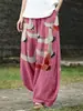 Calça Feminina Transfronteiriça Europeia e Americana 2024 Nova com Estampa Abstrata, Grafite da Moda, Caimento Solto e Bolsos Casuais