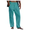 Calças Compridas Masculinas de Linho 2022 Yoga Praia Cintura Elástica Sem Elasticidade Cordão com Bolsos Calças Casuais Multibolsos Respiráveis