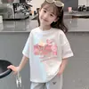 Camiseta de Algodón Puro de Manga Corta Nueva para Niñas 2026, Top Holgado de Verano, Ropa Infantil Mediana y Grande, Camiseta Estampada, Camiseta de Manga Media para Niños