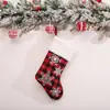 Calcetines de Navidad grandes decorativos de alce copo de nieve cuadros rojo y negro blanco felpa corta Calcetines de caramelo a cuadros Regalo de Navidad