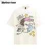 Camiseta de manga curta masculina e feminina estilo americano retrô com desenho de grafite, nova marca de moda de verão, camiseta solta e preguiçosa para casais
