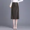 Falda de piel sintética para mujer, nueva colección otoño 2026, de talle alto, que cubre la cadera, de longitud media, elegante, ajustada al cuerpo, con abertura lateral, falda de corte recto