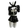 Lencería sexy de cuero para bondage Xiyun, falda ajustada a la cadera, conjunto apasionado de charol, atuendo diabólico brillante
