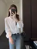 Blusa Zedaijiai estilo francês, doce e jovial, com retalhos de renda, corte solto, efeito emagrecedor, blusa de manga comprida para mulheres, nova para o início do outono