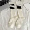 Meias 3/4 Jk para Mulheres, Meias Compridas de Algodão Penteado para Primavera e Verão, Meias Arrastão Listradas Estilo College, Meias Longas de Tubo Alto com Compressão Leve Emagrecedoras