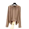 Camiseta con capucha de manga larga de modal para mujer, primavera, casual, talla grande, holgada, base para interiores, adelgazante, protector solar, top fino
