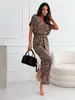 2025 Amazon Sitio Independiente Transfronterizo Europeo y Americano Ropa de Mujer Primavera Estampado de Leopardo Cuello en V Mangas Acampanadas Pierna Ancha Mono