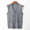 Colete Cardigan de Lã 380g 6,5% para Outono e Inverno para Homens de Meia-Idade, Colete Masculino Sem Manga de Cor Sólida com Decote V para Primavera e Outono