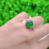 Anel Redondo Simples Banhado a Prata com Inlay de Calcedônia Verde Gelo para Mulheres, Anel Aberto de Ágata Verde Jade para Mulheres, Joia