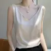 Camisola de verano para usar como prenda exterior, adecuada para llevar debajo de un traje, chaleco satinado estilo coreano con estampado de jacquard de seda de acetato, top de color liso para mujer