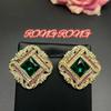 Pendientes antiguos de estilo occidental de estilo vintage medio con incrustaciones de diamantes y esmeralda, con diamantes de imitación, estilo retro geométrico.