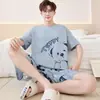 Pijama 100% Algodão Masculino, Novo Conjunto de Manga Curta Verão 2026, Tamanho Grande Soltinho Roupa de Casa para Adolescentes e Meninos