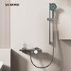 Conjunto de Chuveiro Premium Cinza Metálico para Banheiro Residencial, Chuveiro de Teto com Jato de Chuva e Aumento de Pressão, Atacado com Display LED de Temperatura Quente e Fria
