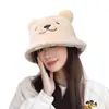 Sombrero de Cubo de Felpa de Conejo con Orejas de Oso Estilo Coreano para Otoño e Invierno para Mujer, Moderno y Versátil, Adelgazante, Estilo Universitario, Sombrero Cloche Cálido