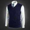 Colete de lã masculino com gola V para outono e inverno, colete de tricô jacquard, suéter de tricô sem mangas business casual masculino