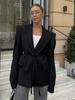 Elegante Chaqueta Traje con Cordones y Cuello en V para Mujer Estilo Europeo y Americano Diseño Invierno 2025 Transfronterizo Holgado Traje Negro