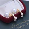 Pendientes de perla blanca Zhuji de agua dulce de 10-11 mm, redondos, fuertes, ligeros y con defectos finos, pendientes de plata S925