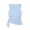 Ropa de mujer transfronteriza 2026 Moda europea y americana ajuste ceñido lateral con lazo fruncido sin mangas camiseta top para mujer F321286