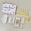 Juego de cuchillo, tenedor y plato para pastel en caja de regalo cinco en uno, juego de vajilla desechable para postres, juego de vajilla para pastel de cumpleaños