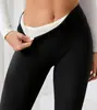 Leggings exclusivos de vellón de cordero para otoño e invierno transfronterizos, pantalones ajustados de cintura alta para mujer, pantalones cálidos, pantalones de yoga lisos con forro de vellón y engrosados