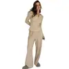 Conjunto de Pijama de Punto Waffle de Cuello Redondo y Manga Larga Nuevo Otoño e Invierno Ropa de Casa Suelta y Cómoda Europea y Americana 2025 Transfronterizo