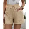 Pantalones Casuales de Lino Sueltos de Pierna Ancha de Cintura Alta de Color Sólido con Bolsillo, Novedad de Verano para Mujer, Transfronterizos Europeos y Americanos