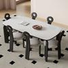 Mesa de Comedor Moderna Simple Blanca Mate con Tablero de Roca Estilo Crema Vintage Mesa de Comedor Rectangular Creativa para el Hogar de Madera Maciza