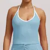 Top de Yoga Transfronterizo sin Costuras Color Block con Cuello Halter y Hermoso Diseño en la Espalda, Chaleco Deportivo Ajustado para Ciclismo, Correr y Fitness