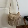 Bolsa de Ombro Transversal Grande Capacidade Simples Versátil Couro Franja Estilo Ocidental Moda Verão 2026