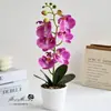 Flores Artificiales con 6 Flores y 3 Frutas, Bonsái de Orquídea Phalaenopsis de Tacto Real, Decoración de Flor Falsa Creativa de Moda, Venta al por Mayor de Plantas Verdes Artificiales