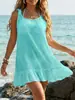 Cubierta de bikini personalizada, ropa europea y americana transfronteriza para mujer, vestido de playa de color liso con volantes y tirantes ajustables con lazo