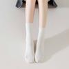 Calcetines de algodón absorbentes de sudor de doble aguja para otoño e invierno, calcetines de pila de color sólido para mujer, calcetines de mujer con giro tridimensional de viento académico, calcetines de tubo grises