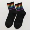 Calcetines arcoíris para mujer hasta la pantorrilla Calcetines a rayas de algodón fino calcetines deportivos calcetines de felpa calcetines de moda calcetines otoño e invierno medias de moda