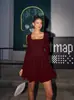 2026 Moda Europeia e Americana Transfronteiriça Estilo Garota Spicy Bolso Patch Slim Fit Gola Quadrada Malha Gravata Manga Longa Vestido Vestido Curto de Alta Qualidade