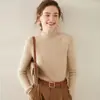 Suéter de Cashmere Listrado Gola Alta Meia-Calça Espessado para Mulheres, 100% Cashmere de Cabra, Modelagem Justa, Suéter Base Emagrecedor