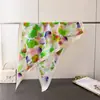 Lenço Triangular Colorido com Estampa de Folhas, Xale com Proteção Solar Estampado em Seda Sintética, Lenço de Cintura, Lenço de Pescoço, Lenço de Cabeça, Lenço para Mulheres