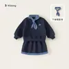 Ropa para Niños Bangxuan Primavera y Otoño Nuevo Estilo Estilo Academia Sudadera Patchwork Falda de Cuadros Conjunto de Dos Piezas para Niños Conjunto de Niñas