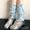 Conjunto de Piernas con Lazo Rosa Estilo Miu para Mujer Primavera y Otoño Calcetines de Punto Estilo Gris Calcetines Blancos Apilados en la Pantorrilla Estilo Ballet