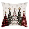 Funda de Almohada Estampada Navideña con Lazo de Cuadros Blanco y Negro y Bola Colgante, Funda Cuadrada a Cuadros Decorativa para Sofá, Extraíble y Lavable