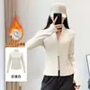 Chamarra de Yoga con Forro de Polar Cuello Alto Cremallera Caliente Ropa de Fitness Otoño Invierno Adelgazante Manga Larga Chamarra Deportiva para Correr Top para Mujer