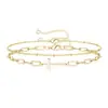 Pulseira de Cruz Prata Dupla Camada Simples e Elegante Feminina Clássica Versátil Pclip Pequenas Contas de Arroz Usando em Pilha Pulseira