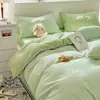 Conjunto de quatro peças em cor sólida e duas cores estilo creme 95g trama simples escovado macio amigável à pele capa de edredom cor contrastante roupa de cama para estudantes casa