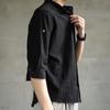 Camisa Simples de Linho Cor Sólida Retrô Estilo Japonês Masculina Versátil Solta Casual Estilo Americano Nova Camisa de Primavera